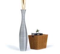 Leewadee Large Silver Home Decor Floor Vase - Wooden 105 cm Tall Farmhouse Decor Flower Holder For Fake Plant And Pampas Grass