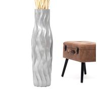 Leewadee Large Silver Home Decor Floor Vase - Wooden 85 cm Tall Farmhouse Decor Flower Holder For Fake Plant And Pampas Grass