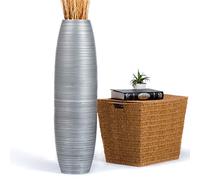Leewadee Large Silver Home Decor Floor Vase - Wooden 85 cm Tall Farmhouse Decor Flower Holder For Fake Plant And Pampas Grass