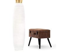 Leewadee Large Tall Floor Vase 105 cm - Handcrafted White Mango Wood Vase for Pampas Grass & Dried Flowers