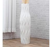 Leewadee Large White Home Decor Floor Vase - Wooden 85 cm Tall Farmhouse Decor Flower Holder For Fake Plant And Pampas Grass