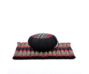 Leewadee Meditation Cushion Set - 1 Round Zafu Meditation Pillow and 1 Square Roll-Up Zabuton Meditation Mat, Pillows Bundle Filled with Kapok, Black Red
