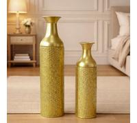 Leewadee Set of 2 Large Floor Vases 53/41 cm - Tall Metal Decorative Vases in Gold for Home Decor