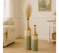 Leewadee Set of 2 Large Floor Vases - Modern Tall Metal Vases in Gold White (66/59 cm) - Stylish Home Decor Accent