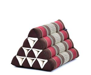 Leewadee Thai Triangle Cushion - Comfortable Backrest for TV or Reading, Wedge Pillow - Eco-Friendly Natural Kapok Filling, 50 x 33 x 33 cm, Brown Red