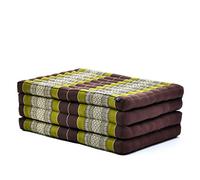 Leewadee Trifold Mattress Standard - Comfortable Thai Massage Pad, Foldable Floor Mattress Filled with Kapok, Perfect to Use as a Sleeping Mat 200 x 70 cm, Brown Green