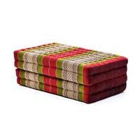 Leewadee Trifold Mattress Standard - Comfortable Thai Massage Pad, Foldable Floor Mattress Filled with Kapok, Perfect to Use as a Sleeping Mat 200 x 70 cm, Green Red
