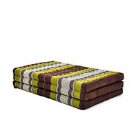 Leewadee Trifold Mattress XL - Comfortable Thai Massage Pad, Foldable Relaxation Floor Mattress Filled with Kapok, Perfect to Use as a Sleeping Mat 200 x 100 cm, Brown Green
