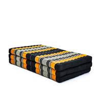 Leewadee Trifold Mattress XL - Comfortable Thai Massage Pad, Foldable Relaxation Floor Mattress Filled with Kapok, Perfect to Use as a Sleeping Mat 200 x 100 cm, Black Orange