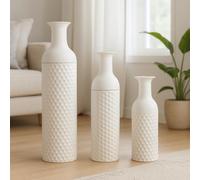 Leewadee White Tall Floor Vase, Set of 3 Decorative 65/53/41 cm Large Vases from Metal for Home Decor Living Room, Style with Pampas Grass for Modern, Vintage, Rustic or Farmhouse Room Decor