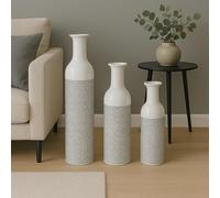Leewadee White Tall Floor Vase, Set of 3 Decorative 65/53/41 cm Large Vases from Metal for Home Decor Living Room, Style with Pampas Grass for Modern, Vintage, Rustic or Farmhouse Room Decor