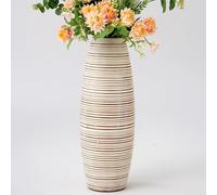 Leewadee - White Wash Floor Vase for Pampas Grass, Large Flower Vase for Home Decor, 34 cm, Resin