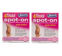 LEEWAY WOODWORK JOHNSONS 4FLEAS CAT - DUEL ACTION SPOT ON - +8 WEEKS BELOW 4KG WEIGHT (2X PACKS)