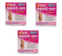 LEEWAY WOODWORK JOHNSONS 4FLEAS CAT - DUEL ACTION SPOT ON - +8 WEEKS BELOW 4KG WEIGHT (3X PACKS)