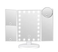 LeeWent Makeup Mirror Vanity Mirror with Lights, Bathroom Adjustable Brightness Mirrors 1X/2X/3X/10X Magnification and Touch Screen Trifold Makeup Mirror Two Power Supply Modes Women Gift White
