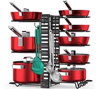 LeeWent Pots and Pans Organizer for Cabinet with 2 Hooks, Adjustable Pot and Pan Organizer Rack for Cabinet 8 Tiers Durable Steel Construction Pot Rack Space Saving Kitchen Storage
