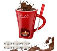 LEEWENYAN Fondue Mug, Chocolate Fondue Mug with Forks, Melting Chocolate Mugs Includes One Fork and Six Candles, Chocolates Melting Cup for Cheese Chocolates Butter (Red)