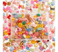 LEEXINLUU 100Pcs Kawaii Slime Charms Mixed Flatback Resin Cabochons - Cute Ice Translucent Animal Flower Star Charms for Slime Supplies, DIY Crafts, Nail Art, Phone Case & Scrapbooking Decorations