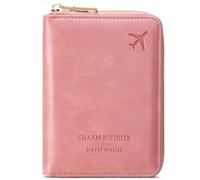 LEEXTON Travel Passport Wallet RFID Blocking Passport Holder-Women and Men with Zippered Ladies Passport Cover, Light Pink