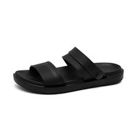Leeypang Men's Summer Sandals with Adjustable Back Strap - Lightweight EVA Sole, Quick-Dry PVC Double Strap Design, 2-in-1 Slippers & Sandals, All-Day Comfort (Black/Slate Blue/Khaki) UK Sizes 5.5-10