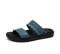 Leeypang Men's Summer Sandals with Adjustable Back Strap - Lightweight EVA Sole, Quick-Dry PVC Double Strap Design, 2-in-1 Slippers & Sandals, All-Day Comfort (Black/Slate Blue/Khaki) UK Sizes 5.5-10