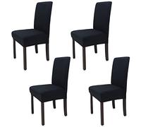 Leeyunbee Set of 4 Dining Chair Covers, Modern Elastic Stretch Chair Protector, Removable Washable Kitchen Chair Seat Cover for Hotel, Restaurant, Wedding, Dining Room, Banquet, Ceremony (Black)