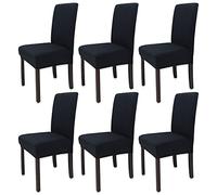 Leeyunbee Set of 6 Dining Chair Covers, Modern Elastic Stretch Chair Protector, Removable Washable Kitchen Chair Seat Cover for Hotel, Restaurant, Wedding, Dining Room, Banquet, Ceremony (Black)