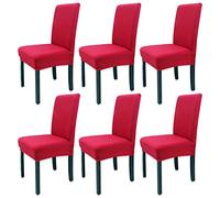 Leeyunbee Set of 6 Dining Chair Covers, Modern Elastic Stretch Chair Protector, Removable Washable Kitchen Chair Seat Cover for Hotel, Restaurant, Wedding, Dining Room, Banquet, Ceremony (Red)