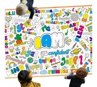 Leezead Positive Affirmations Coloring Poster - Motivational Large Giant Tablecloth Banner for Classroom, Home, Birthday Party Supplies - Color-in Activities and Games