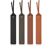 Leezmark 4 Pcs Classic Stitched Leather Bookmark, Bookmarks with Leather Rope, Page Markers Reading Gifts for Book Lovers, Readers