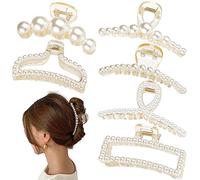 Leezmark 6 PCS Pearl Hair Claw Clips, Large Hair Clip for Thin Thick Long Hair, White Hair Claws for Thin Curly Hair Jaw Clips Barrettes Big Claw Clips Hair Accessories for Women, Girls