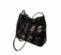 Lefe Liee Floral Small Tote Bag for Women, Reusable Aesthetic Canvas Shoulder Hobo Crossbody Handbag Bucket Bag, Casual Tote Vera Bradley Purses, Black, 均码