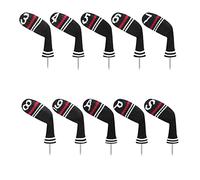 LeFeng 10pcs Knitted Golf Iron Head Covers 3-9/A/P/S Set - Lightweight and Durable Material - Multiple Patterns Golf Club Head Covers - Fit Well for Callaway Ping Taylormade Cobra Etc.(Black Red)