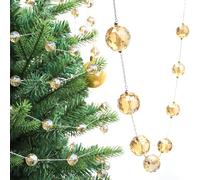 LEFERS 9.8Ft Crystal Glass Balls Christmas Garland,48 Beads 16mm Faceted Prism Beads Strands Hanging Ornament Decoration for Christmas Tree Centerpieces Wedding Party (Gold)