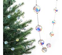 LEFERS 9.8Ft Crystal Glass Balls Christmas Garland,48 Beads 16mm Faceted Prism Beads Strands Hanging Ornament Decoration for Christmas Tree Centerpieces Wedding Party (Crystal AB)