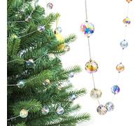 LEFERS 9.8Ft Crystal Glass Balls Christmas Garland,48 Beads 16mm Faceted Prism Beads Strands Hanging Ornament Decoration for Christmas Tree Centerpieces Wedding Party (Multicolor)