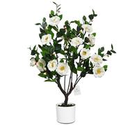Leflos 3ft Artificial Camellia Flower Tree White, Faux Camellia Tree With 40 White Flowers, Fake Potted Blooming Floral Plant In White Pot Filled With Dry Moss For Home Indoor Decor