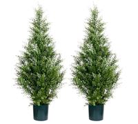 Leflos Artificial Cedar Topiary Trees, 90CM Faux Cypress Christmas Trees Outdoor, UV Resistant Fake Pine Trees, 3ft Fake Evergreen Potted Plants For Home Front Porch Door Decor, Set Of 2