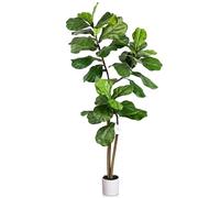 Leflos Artificial Fiddle Leaf Fig Tree Indoor, 5ft Tall Faux Fiddle Leave Fig Tree with Decorative Planter For Home Decor, Tropical Fake Ficus Tree with Realistic Trunks, Adjustable Branch and Leaves