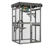 LeFluffy Catio Outdoor Cat Enclosure, 3-Platform Wooden Cat House, Grey | 100x84.5x162cm | Pine wood frame | 3 platforms | Hammock | PVC roof | Off-ground door | For 2-3 cats | Grey