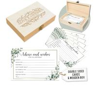 LeFohLon Greenery Advice and Wishes Cards with Box for Birthday, 50 Psc Hand Drawn Guest Book Advice Cards for Game Party - 16th, 18th Any Age Birthday Party Decorations -A05