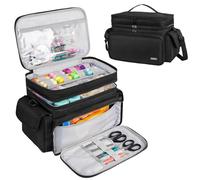 LEFOR·Z Extra Large Sewing Box,Double-Layer Sewing Machine Bags,Protable Travel Sewing Box Organiser for Sewing Accessories Storage and Sewing Tools,Black(Bag Only)