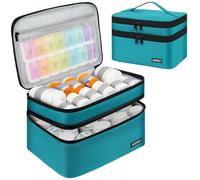 LEFOR·Z Medicine Storage Bag,Double Layers Pill Bottle Organizer Bag Empty with Lockable Zipper&Adjustable Divider,Medication Travel Carrying Bag for Pills,Vitamins,Medical Supplies,Teal Color