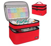 LEFOR·Z Medicine Storage Bag,Double Layers Pill Bottle Organizer Bag Empty with Lockable Zipper&Adjustable Divider,Medication Travel Carrying Case for Pills,Vitamins,Medical Supplies,Red