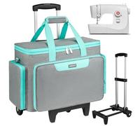 LEFOR·Z Rolling Sewing Machine Case with Wheels,Sewing Machine Carrying Bag,Trolley Tote Bag Fits for Most Standard Singer,Brother,Janome Sewing Machine and Accessories,Grey/Green