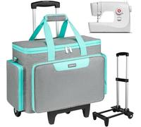 LEFOR·Z Rolling Sewing Machine Case with Wheels,Sewing Machine Carrying Bag,Trolley Tote Bag Fits for Most Standard Singer,Brother,Janome Sewing Machine and Accessories,Grey Green