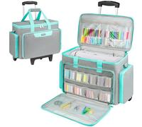 LEFOR·Z Rolling Sewing Machine Case with Wheels,Sewing Machine Carrying Bag,Trolley Tote Bag Fits for Most Standard Singer,Brother,Janome Sewing Machine and Accessories,Grey/Green