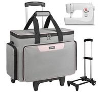 LEFOR·Z Rolling Sewing Machine Case with Wheels,Sewing Machine Carrying Bag,Trolley Tote Bag Fits for Most Standard Singer,Brother,Janome Sewing Machine and Accessories,Grey/Pink