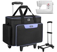 LEFOR·Z Rolling Sewing Machine Case with Wheels, Trolley Tote Bag for Singer, Brother, Janome Sewing Machines and Accessories, Black