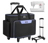 LEFOR·Z Rolling Sewing Machine Case with Wheels, Trolley Tote Bag for Singer, Brother, Janome Sewing Machines and Accessories, Black